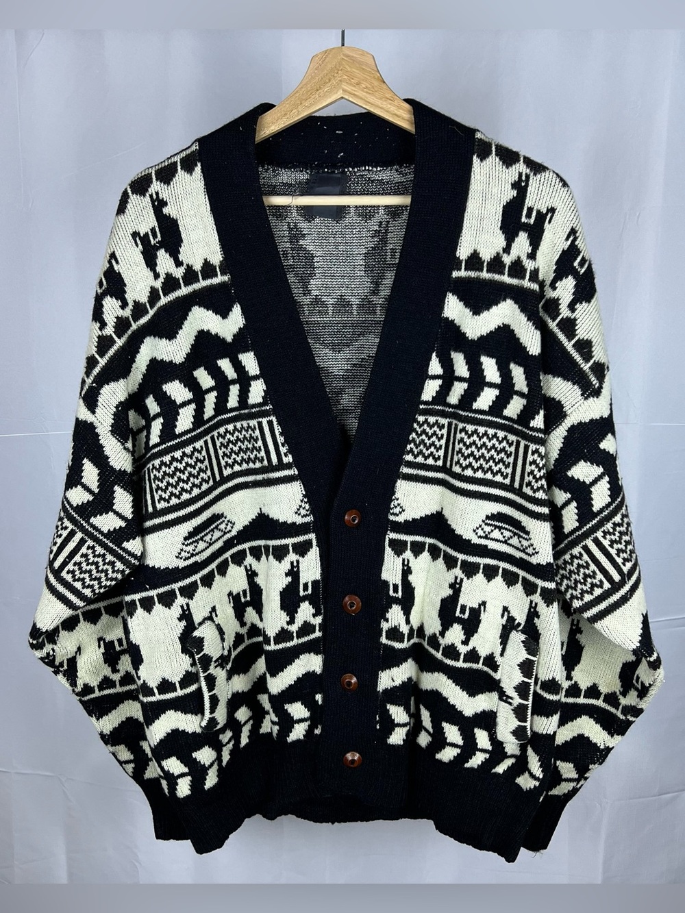 Tejidos Ruminahui Alpaca Sweater Cardigan XL Black White Design